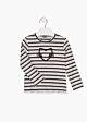 Losan Mädchen Shirt Langarm Gestreift Natur Grau Glitzer Katze Kinder 