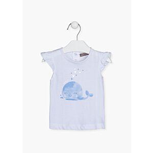 Losan Baby T-Shirt Kurzarm Weiß Frontprint Fisch Mädchen Kinder Sommer Größe 68-92